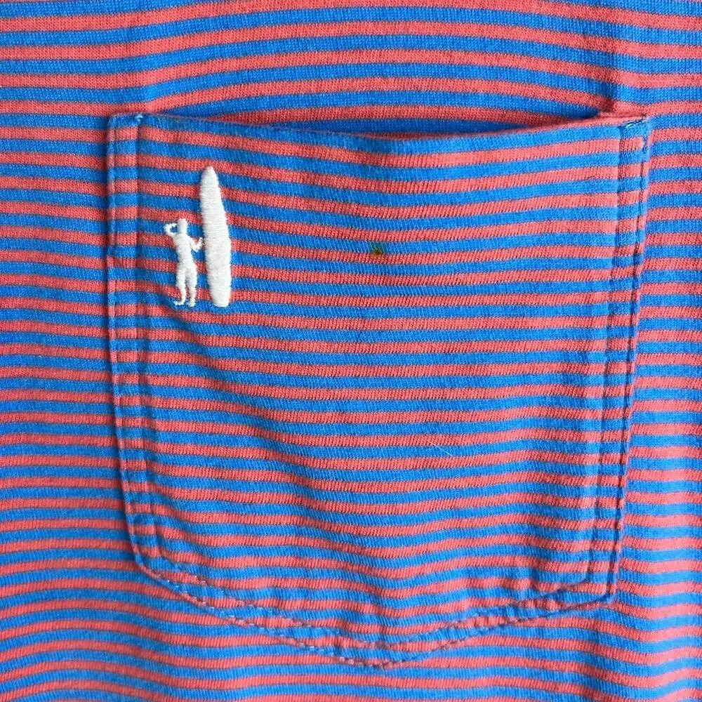 Johnnie-O Polo Shirt Boys 14 Blue Red Stripe Hangin' Out Short Slv Surfer‎ Logo